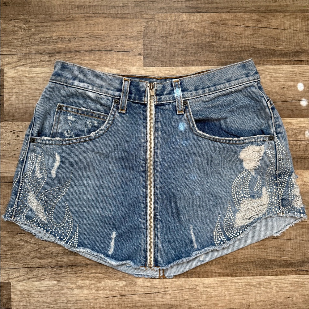 Carmar Blue Distressed Mini Skirt
